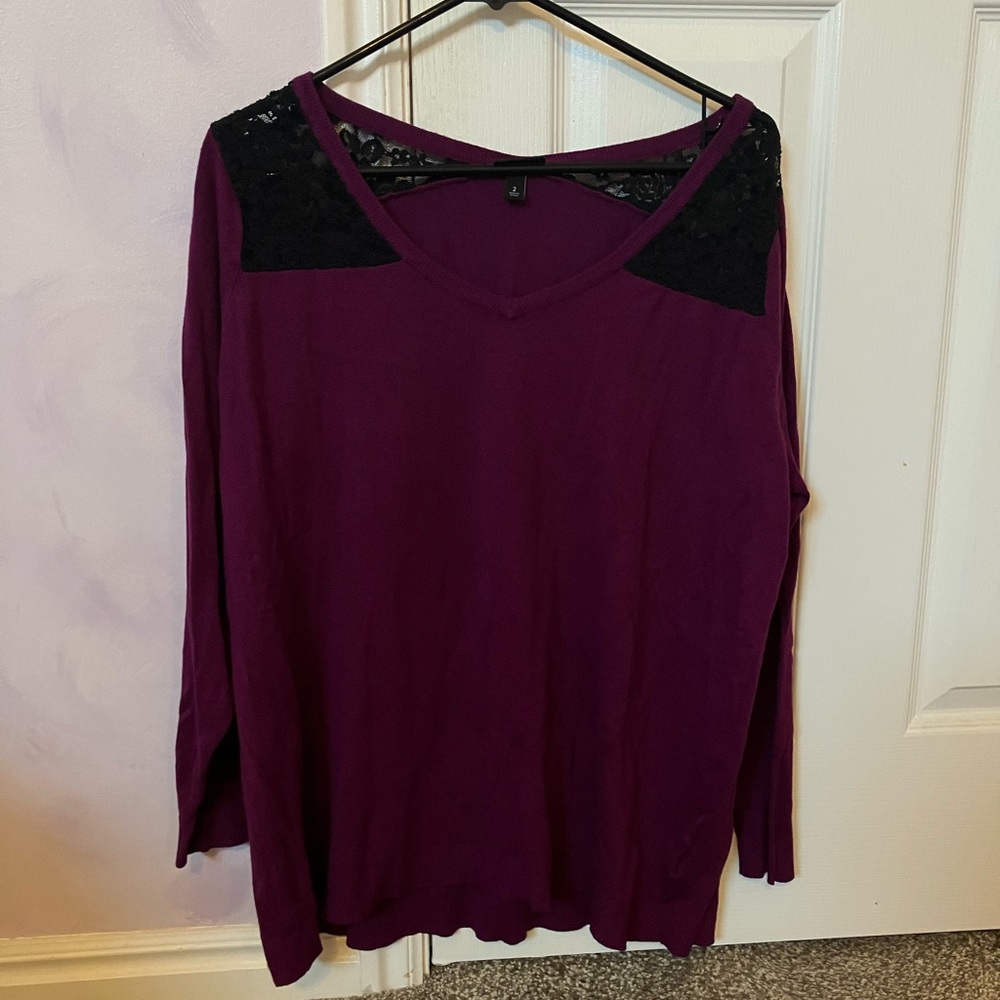 Purple Torrid Sweater with Black Lace Shoulders
